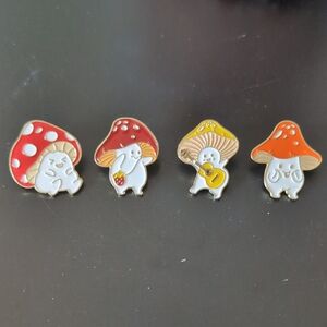 Cute Mushroom Character Enamel Pins - Set of 4 (Red, Orange, Yellow)